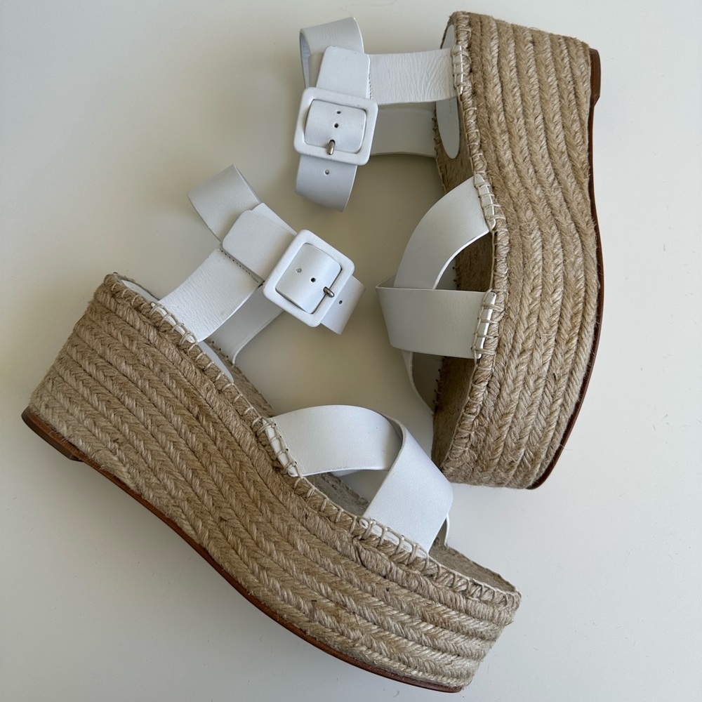 Celine Espadrilles Sandals White Leather Platform Shoes size 40 New with box